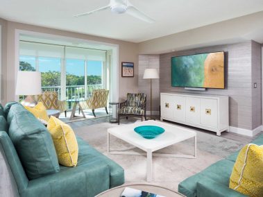 Furnished living room with amenities and television